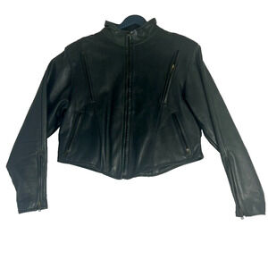 Classic Leather Jacket Womens XXL Black Green Leather Motorcycle Biker USA